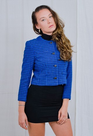 PENDLETON BLAZER VIRGIN WOOL JACKET VINTAGE CHECKERED BLUE