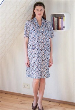 Blue and brown floral short sleeve dress