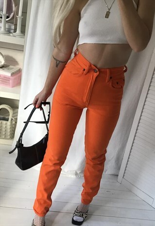 VINTAGE 90S HIGH WAISTED NEON ORANGE SLIM SKINNY JEANS