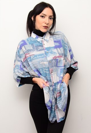VINTAGE 90'S PASTEL ABSTRACT RETRO CRAZY PATTERNED SHIRT