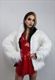 SHAGGY FAUX FUR JACKET WHITE LONG HAIR FUZZY COAT RAVE PUFFA