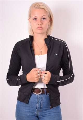 NIKE WOMENS VINTAGE TRACKSUIT TOP JACKET SMALL BLACK 90S
