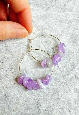 CAPE AMETHYST GEM STONE HOOP EARRINGS