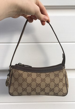 WOMENS GUCCI HANDBAG BEIGE BROWN MONOGRAM BAG PURSE