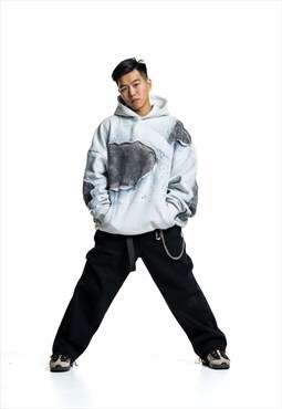 Unisex custom ripped light grey kangaroo hoodie 