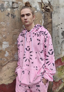 Paisley print hoodie crushed velvet bandanna pullover pink