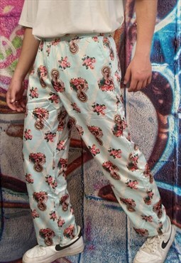 Angel print joggers pastel wash pants Jesus overalls in blue