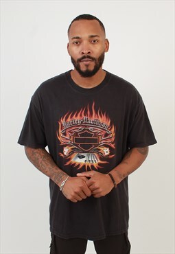 Men's Vintage Harley Davidson Flame Deck of Cards T-Shirt
