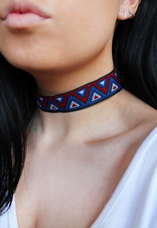 RED AND BLUE AZTEC CHOKER