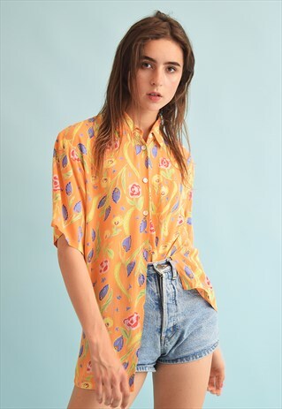 90'S RETRO FESTIVAL FLORAL PRINT OVERSIZED BLOUSE TOP