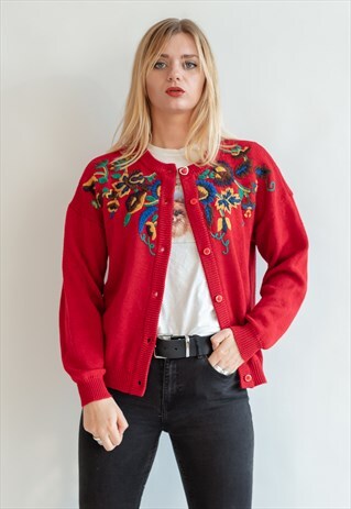 VINTAGE 80S FUNKY FLOWER PATTERNED CARDIGAN