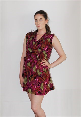WOMENS VINTAGE 80S DRESS SLEEVELESS FLORAL FLOATY BOHO