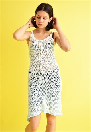 90'S RETRO BOHO OMBRE CROCHET KNIT MINI DRESS COVER UP