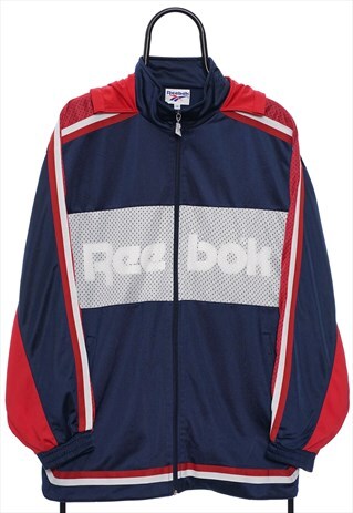 VINTAGE REEBOK 90S SPELLOUT NAVY TRACKSUIT JACKET MENS
