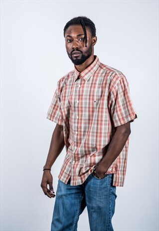 TOMMY HILFIGER VINTAGE 1990S ORANGE CHECKED SHIRT