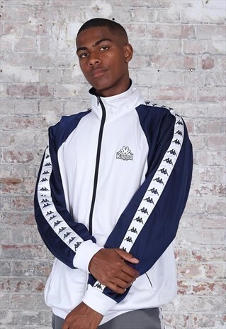 VINTAGE KAPPA BIG TAPE LOGO TRACK JACKET WHITE BLUE