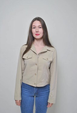 Pastel minimalist shirt, vintage overskirt women 90s 80s