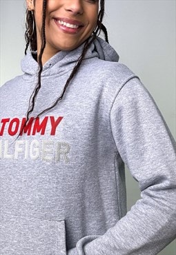 Grey y2ks Tommy Hilfiger Hoodie Sweatshirt