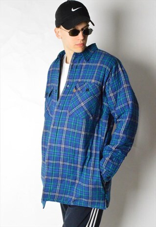 VINTAGE 90S BLUE CHECK THICK SHIRT JACKET