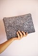 Steel Silver Glitter Clutch Bag 