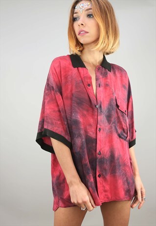 VINTAGE 80S 90S OVERSIZED SHORT SLEEVE PATTERNED SHIRT