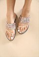 JUSTYOUROUT DIAMONTE SLIP ON SANDALS ROSE GOLD