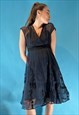 VINTAGE 1990S NAVY SHEER TEA DRESS WITH PAISLEY EMBROIDERY