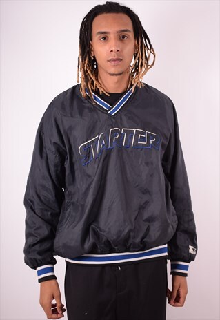 STARTER MENS VINTAGE PULLOVER JACKET XL BLACK 90S