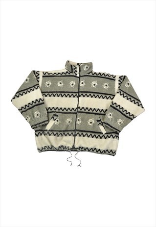 Vintage Sherpa Fleece Jacket Retro Floral Pattern Ladie XXXL
