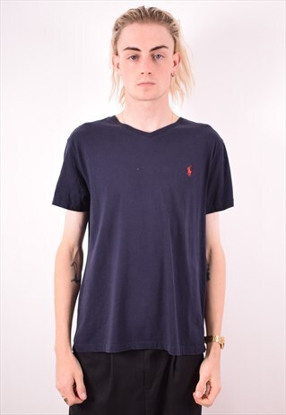 POLO RALPH LAUREN MENS VINTAGE T-SHIRT TOP MEDIUM BLUE 90S