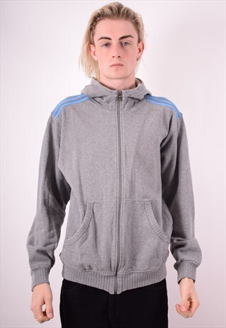 ADIDAS MENS VINTAGE HOODIE SWEATER LARGE GREY 90S