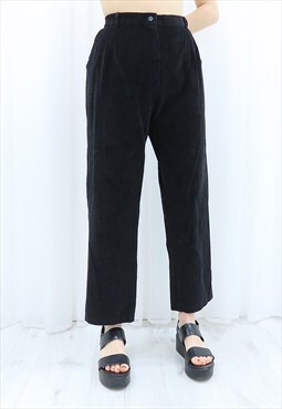90s Vintage Black Corduroy High Waisted Trousers