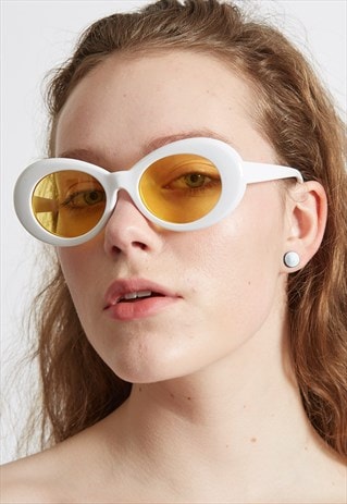 WHITE YELLOW OVAL NIRVANA KURT COBAIN SUNGLASSES