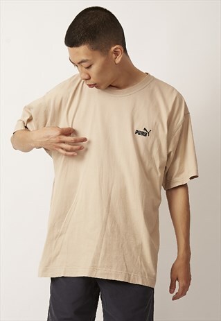 VINTAGE 90'S BEIGE PUMA LOGO T-SHIRT