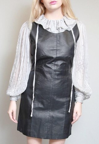 VINTAGE 1980S BLACK LEATHER PANELLED MINI DRESS