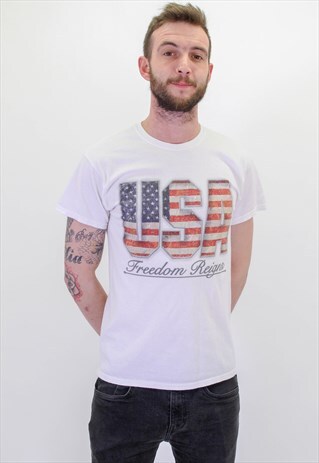VINTAGE USA GRAPHIC T-SHIRT IN WHITE LARGE