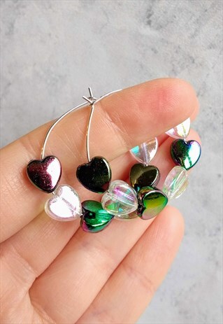 PETROLEUM IRIDESCENT CANDY HEART HOOP EARRINGS