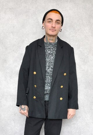 VTG 90S BLACK DOUBLE BREASTED BLAZER