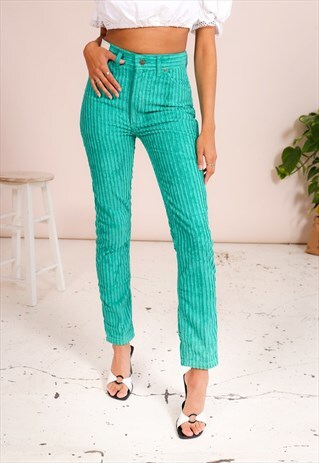 VINTAGE 80S GREEN CORDUROY SKINNY LEE TROUSERS