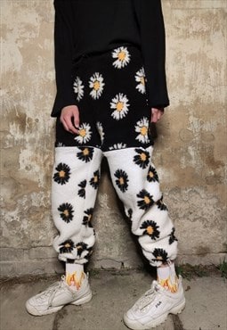 Daisy fleece joggers detachable handmade floral overalls