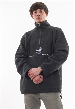 VINTAGE GANT PULLOVER JACKET 90S GREY BIG LOGO