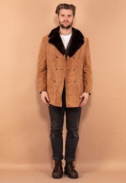 Vintage 70's Men Suede Winter Coat in Brown
