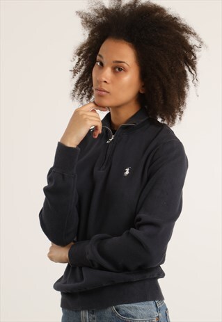 VINTAGE RALPH LAUREN EMBROIDERED LOGO 1/4 ZIP SWEATSHIRT