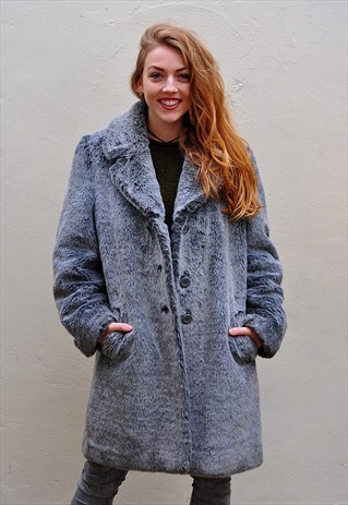 VINTAGE 90S GREY FAUX FUR COAT