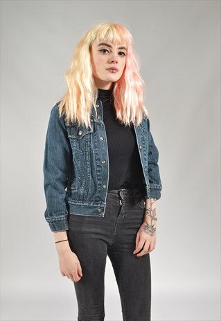 VINTAGE DARK BLUE HOODED DENIM JACKET