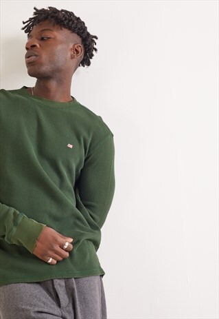 VINTAGE RALPH LAUREN LONG SLEEVE WAFFLE TOP GREEN