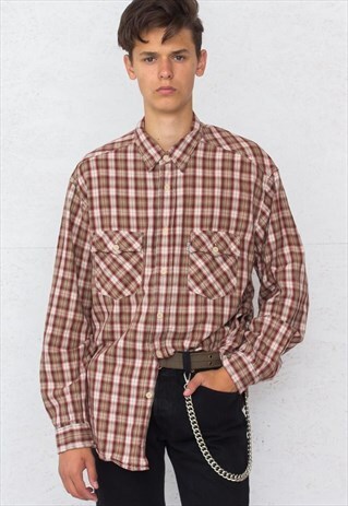 VINTAGE BROWN RED LEVI'S LONG SLEEVE CHECKERED SHIRT