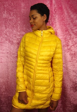 YELLOW QUILTED LONG BOMBER JACKET