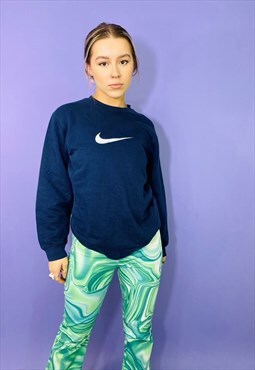 Vintage 90's Nike Centre Swoosh Embroidered Navy Sweatshirt