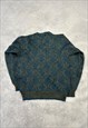 VINTAGE KNITTED JUMPER ABSTRACT PATTERNED GRANDAD SWEATER